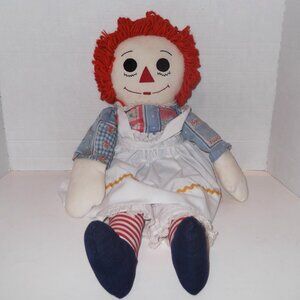Large Raggedy Ann Doll Rag Handmade Cloth 25 In Red/White/Blue Vintage